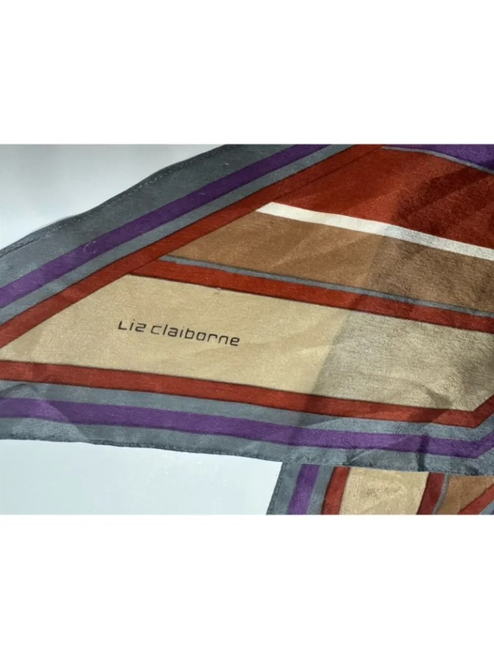 Vintage Liz Claiborne 100% Silk Scarf Long Diagonal Multicolor Stripe Wingtip